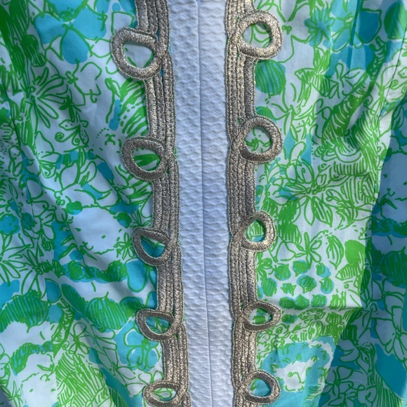 LILY PULITZER DRESS JANICE SHIFT GREEN PANDAMONIUM PANDA GOLD LACE TRIM - Picture 7 of 7